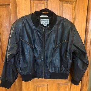 VTG Brandon Thomas Cropped Leather Bomber Jacket